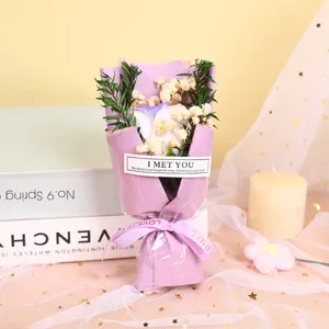 Exquisite mini soap flower bouquet with dried baby breath, perfect romantic gift for lovers.