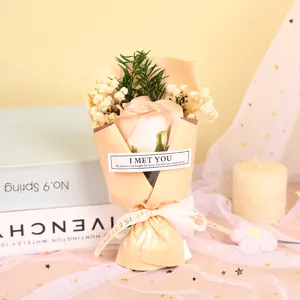 Exquisite mini soap rose and gypsophila bouquet, perfect romantic gift for Valentine's Day.