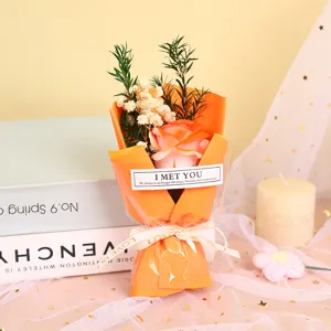 Exquisite mini soap flower bouquet with dried gypsophila and rose, perfect gift for Valentine.