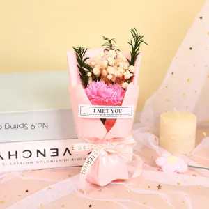 Mini soap flower bouquet with dried gypsophila, perfect romantic gift for Valentine's Day.