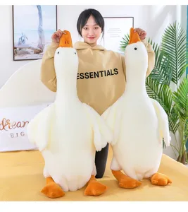 Big white goose plush toy hugging pillow, soft and cute stuffed animal doll for kids home.