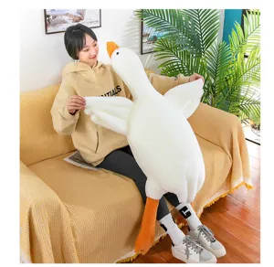 Large white goose plush toy hug pillow soft stuffed animal doll for kids and home decor.