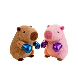 Mignon capybara peluche avec gants de boxe paire douce poupée en peluche cadeau déco