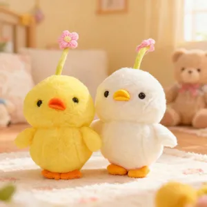 Cute happy chick plush toy, soft stuffed animal doll, lovely desktop ornament and great gift.