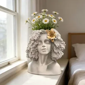 Resin Face Flower Pot Head Planter Creative Human Bust Vase Desktop Plant Pot Unique Home Decor Art Sculpture Pot