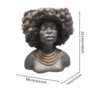 Resin head planter pot, creative afro woman bust vase for indoor plants home decor 16x14x22cm