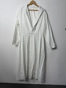 White long men suit coat featuring stand lapel, single button, and flared A-line hem.