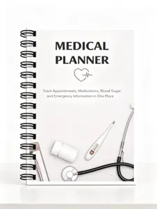 Ein umfassender medizinischer Planer Notizbuch für Termine, Medikamente und Blutzucker.