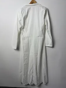Men's white long coat stand-up lapel waisted a-line banquet dress outerwear style.