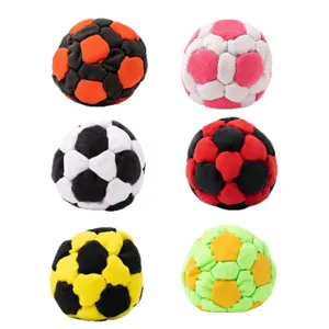 Colorful plush footbag soccer balls set, soft outdoor throwing toy for kids fun play.