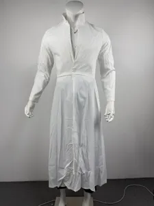 Men's long white stand collar suit coat single button stylish A-line banquet dress