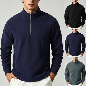 Men's Quarter Zip Fleece Sweatshirt Stand Collar Casual Warm Pullover Winter Outerwear