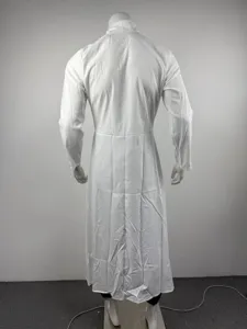 Men white long stand-up collar waist-cinching flared banquet dress coat detail view