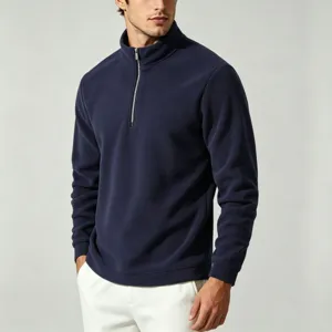 Men's winter polar fleece half-zip sweatshirt, casual stand-up collar pullover detail view.