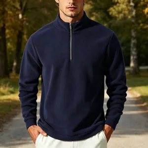 Men winter fleece half zip sweatshirt casual warm stand collar pullover for daily outdoor wear.