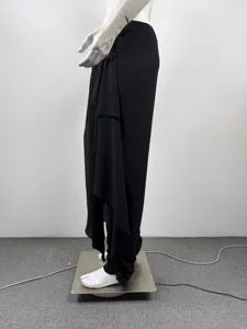 Men black asymmetric draped casual harem trousers side layered fluttering detail pants