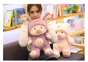 Adorable peluche cochon avec longues oreilles de lapin jouet doux rembourré cadeau
