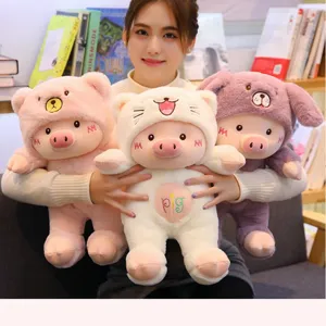 Adorable cochon peluche avec capuche d'animal, oreiller en peluche doux pour cadeau détails.