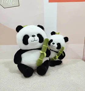 Süßer schwarz-weißer Panda Plüschtier mit Bambus, weiche Kuscheltier Puppe für Kindergeschenk.