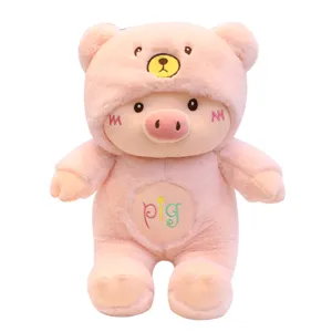 Adorable cochon peluche rose avec capuche d'ours poupée douce oreiller pour les filles