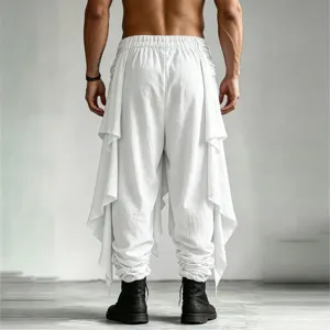 Men's stylish layered harem pants casual drop-crotch trousers with draped side panels detail
