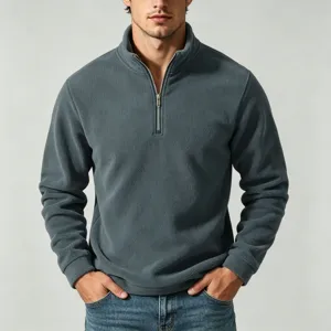 Men's winter warm fleece quarter-zip pullover stand collar casual daily long sleeve sweatshirt