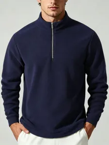 Men's Winter Polar Fleece Half Zipper Sweatshirt Mock Neck Loose Warm Casual Pullover Top Long Sleeve Solid Color Male Fleece Apparel
