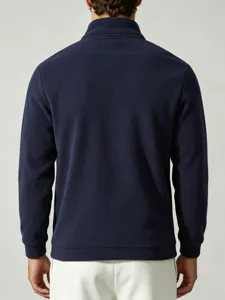 Men's winter fleece half-zip sweatshirt solid color long sleeve casual pullover top