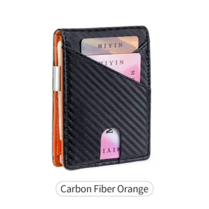 Men's carbon fiber minimalist wallet card holder with money clip and multiple slots for daily use.