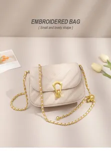 Chic minimalist quilted shoulder bag with gold chain and elegant clasp for women daily use.