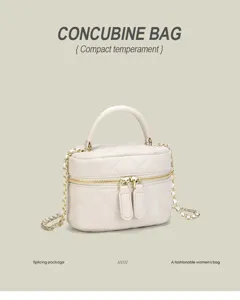 Beige quilted chain crossbody bag stylish mini vanity shoulder bag for daily women