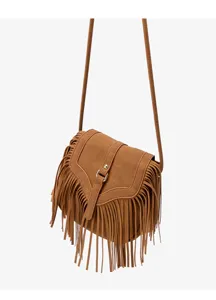 Women bohemian vintage fringe crossbody bag suede flap shoulder bag casual stylish purse