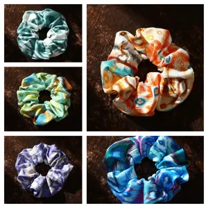 Xinjiang Ethnic Style Atlas Print Fabric Hair Scrunchies Cute Floral Elastic Hair Ropes Ponytail Holder Hair Accessories For Women