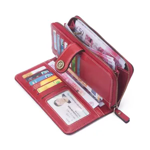Women's Vintage Long PU Leather Wallet Large Capacity Folding Zipper Multifunctional Clutch Purse