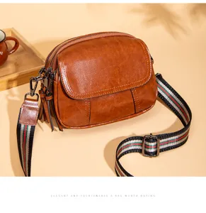 Retro triple layer crossbody shoulder bag for women fashion casual PU leather handbag