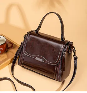 Retro brown PU leather women handbag large capacity vintage crossbody bag stylish shoulder bag
