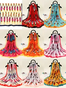 Xinjiang style satin silk scarf women long floral print versatile four seasons chic