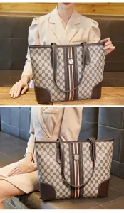 Detailed view of the retro retro-style women's tote bag showcasing textured leather and stripes.