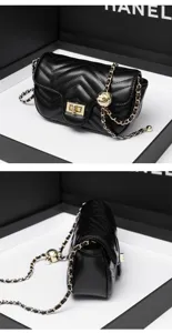 Women fashion chevron chain shoulder bag minimalist black crossbody bag elegant daily purse