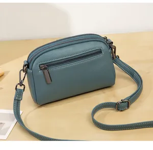 Women multi-layer leather crossbody shoulder bag casual solid color stylish daily handbag