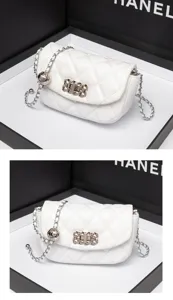 White quilted shoulder bag with chain strap elegant classic flap crossbody bag for women