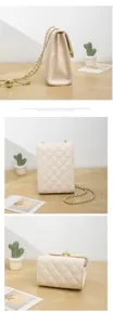 Elegant beige quilted crossbody shoulder bag with gold chain strap for women chic daily use