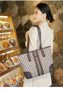 Women stylish commute color block tote bag large capacity vintage shoulder bag chic