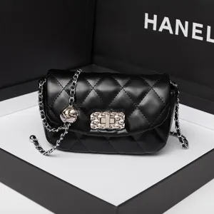 Women PU Leather Quilted Crossbody Bag Small Square Handbag With Chain Shoulder Strap Retro Flap Bag