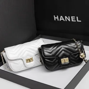 Women's solid color chevron quilted chain crossbody shoulder bag stylish fashion handbag