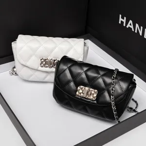 Chic quilted chain shoulder crossbody bag with metallic lock for women daily fashion