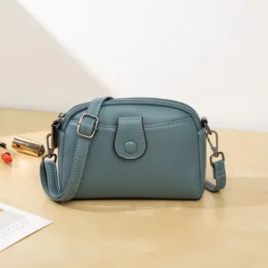Women Casual PU Leather Crossbody Bag Solid Color Pleated Design Double Layer Large Capacity Shoulder Bag Trendy Handbag