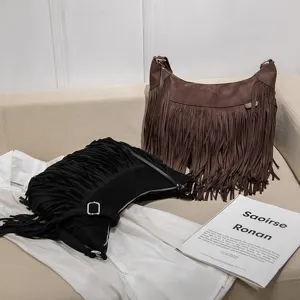 2024 printemps vintage sac a bandouliere a franges mode femme couleur unie sac hobo