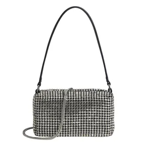 Femme sac a main scintillant en strass luxueux pochette de soiree sac d epaule noir chic