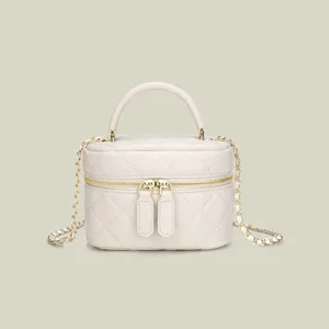 Women's Minimalist Solid Color Quilted Chain Crossbody Bag PU Leather Fashion Casual Top Handle Shoulder Bag